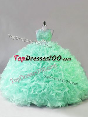 Apple Green Scoop Neckline Beading and Ruffles Quince Ball Gowns Sleeveless Zipper