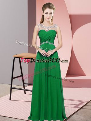 Sexy Green Prom Evening Gown Prom and Party and Military Ball with Beading Scoop Sleeveless Backless