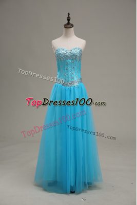 Aqua Blue Lace Up Sweetheart Beading Evening Dress Tulle Sleeveless