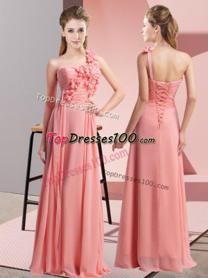 One Shoulder Sleeveless Lace Up Damas Dress Watermelon Red Chiffon