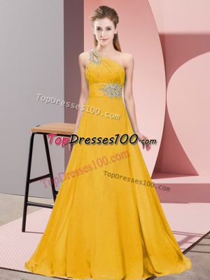 Glamorous Orange Empire Beading and Ruching Prom Evening Gown Lace Up Chiffon Sleeveless