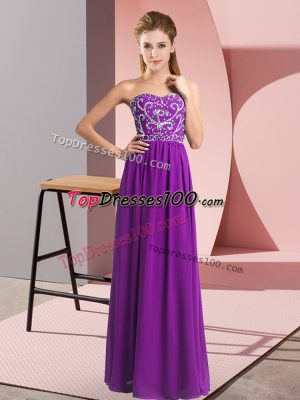 Elegant Chiffon Sleeveless Floor Length Homecoming Dress and Beading