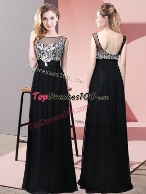 Lovely Floor Length Empire Sleeveless Black Prom Dresses Backless