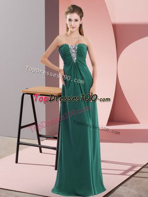 Colorful Beading Prom Dresses Dark Green Zipper Sleeveless Floor Length