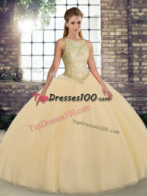 Artistic Embroidery Vestidos de Quinceanera Gold Lace Up Sleeveless Floor Length