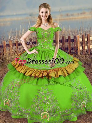 Green Sweet 16 Dresses Sweet 16 and Quinceanera with Embroidery Off The Shoulder Sleeveless Lace Up