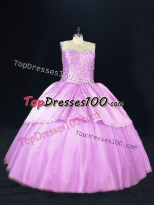 Floor Length Lilac Ball Gown Prom Dress Scoop Sleeveless Lace Up