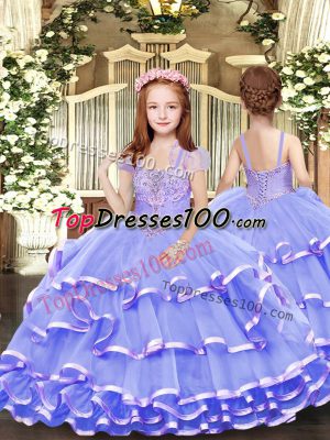 Floor Length Ball Gowns Sleeveless Lavender Pageant Dress Lace Up