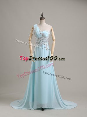 Artistic One Shoulder Sleeveless Chiffon Homecoming Dress Beading Brush Train Side Zipper