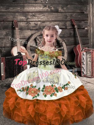 Organza Sleeveless Floor Length Pageant Dress for Womens and Beading and Embroidery and Ruffles