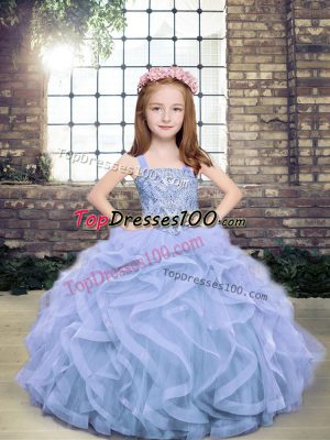Light Blue Sleeveless Beading Floor Length Little Girl Pageant Dress