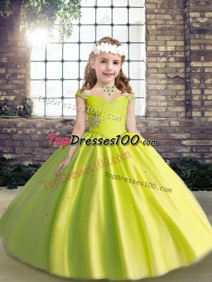 Yellow Green Sleeveless Beading Floor Length Little Girls Pageant Gowns