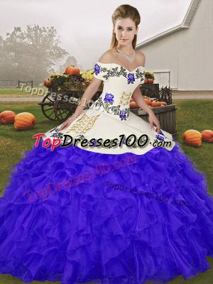 Off The Shoulder Sleeveless Lace Up Quinceanera Dresses Blue Organza