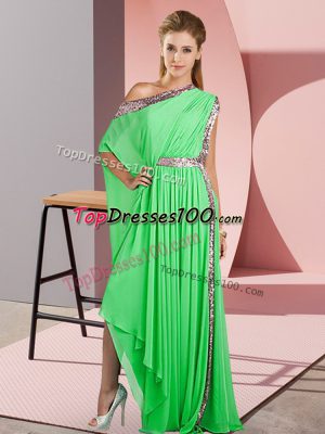 Green Celebrity Inspired Dress Prom and Party with Sequins One Shoulder Sleeveless Side Zipper
