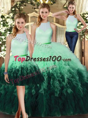 Multi-color Vestidos de Quinceanera Military Ball and Sweet 16 and Quinceanera with Ruffles High-neck Sleeveless Backless