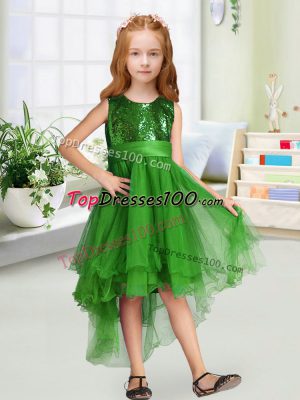 A-line Toddler Flower Girl Dress Green Scoop Organza Sleeveless High Low Zipper
