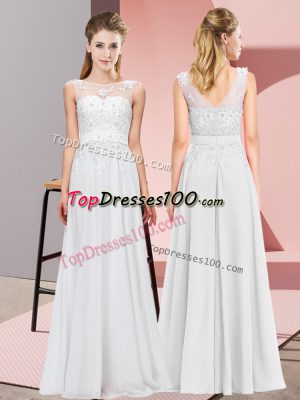 Luxury Chiffon Scoop Sleeveless Zipper Beading and Appliques Bridesmaid Dresses in White