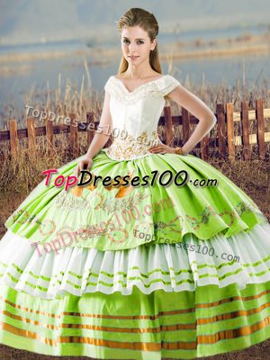 V-neck Neckline Embroidery and Ruffled Layers Quinceanera Gown Sleeveless Lace Up