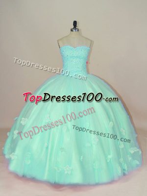 Spectacular Floor Length Apple Green Quinceanera Dress Sweetheart Sleeveless Lace Up