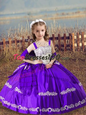 Purple Straps Lace Up Beading and Embroidery Evening Gowns Sleeveless