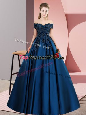 Best Selling Lace Sweet 16 Dresses Navy Blue Zipper Sleeveless Floor Length