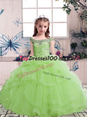 Stylish Sleeveless Lace Up Floor Length Beading and Ruffles Little Girls Pageant Gowns