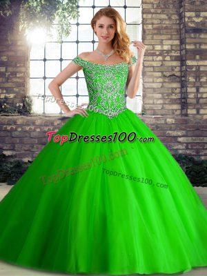 Tulle Sleeveless Quinceanera Dress Brush Train and Beading