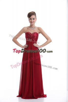 Clearance Wine Red Empire Beading Dress for Prom Lace Up Chiffon Sleeveless Floor Length