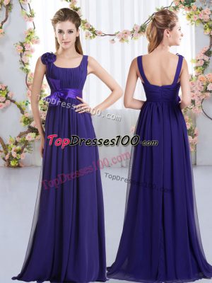 Deluxe Floor Length Empire Sleeveless Purple Bridesmaid Gown Zipper