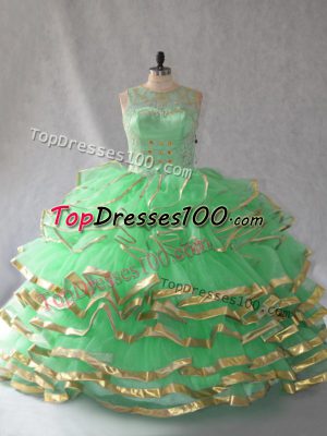 Delicate Green Scoop Lace Up Beading and Ruffles 15 Quinceanera Dress Sleeveless