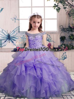 Fashion Sleeveless Beading and Ruffles Lace Up Girls Pageant Dresses