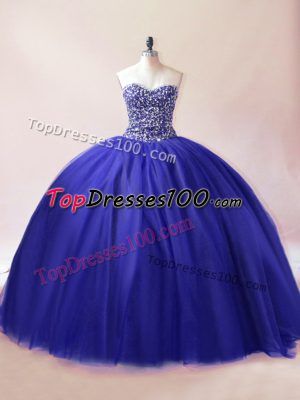 Fabulous Ball Gowns Quinceanera Gowns Royal Blue Sweetheart Tulle Sleeveless Floor Length Lace Up