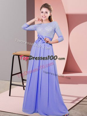 Floor Length Empire 3 4 Length Sleeve Lavender Bridesmaids Dress Side Zipper