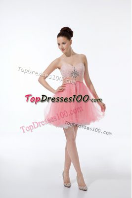 Sweetheart Sleeveless Zipper Lace and Appliques Prom Evening Gown in Baby Pink