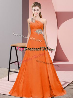 Orange Red Empire Beading and Ruching Lace Up Chiffon Sleeveless