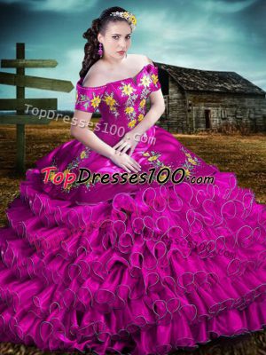 Floor Length Ball Gowns Sleeveless Fuchsia Quinceanera Gown Lace Up