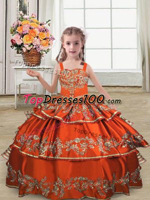 Floor Length Ball Gowns Sleeveless Rust Red Pageant Dresses Lace Up