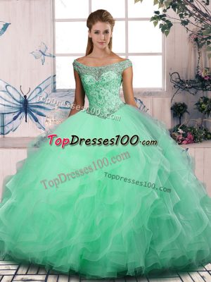 Fashion Beading and Ruffles Sweet 16 Quinceanera Dress Apple Green Lace Up Sleeveless Floor Length