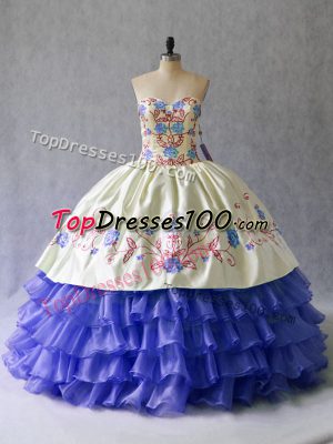 Blue Sweetheart Lace Up Beading and Embroidery Quinceanera Dresses Sleeveless