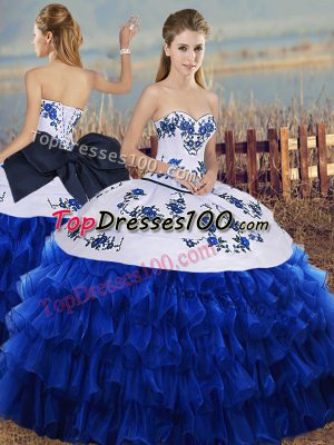 Elegant Ball Gowns Sweet 16 Quinceanera Dress Royal Blue Sweetheart Organza Sleeveless Floor Length Lace Up