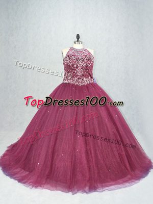 Classical Sleeveless Brush Train Beading Lace Up Vestidos de Quinceanera