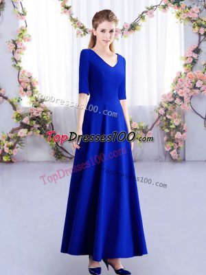 Smart Ankle Length Empire Half Sleeves Royal Blue Bridesmaids Dress Zipper