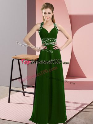 Olive Green Straps Neckline Beading Prom Evening Gown Sleeveless Backless