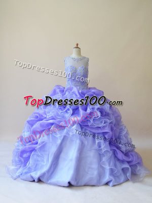 Lavender Sleeveless Organza Brush Train Zipper Vestidos de Quinceanera for Sweet 16 and Quinceanera