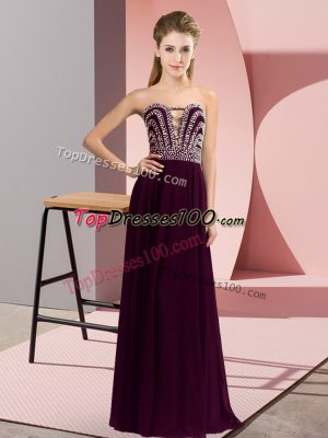 Empire Dress for Prom Burgundy Sweetheart Chiffon Sleeveless Floor Length Lace Up