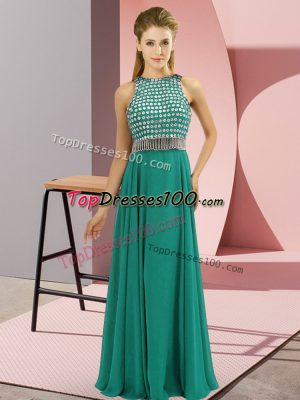 Floor Length Empire Sleeveless Turquoise Prom Evening Gown Side Zipper
