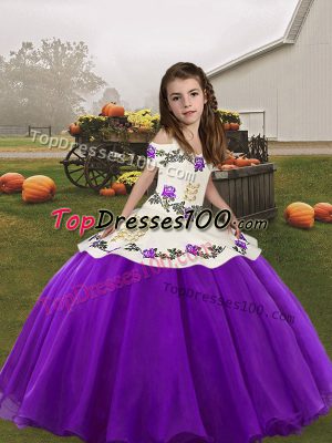 Fashion Straps Sleeveless Pageant Dress for Womens Embroidery Eggplant Purple Organza