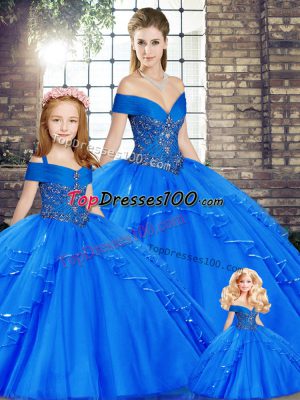 Tulle Sleeveless Floor Length Quinceanera Dresses and Beading and Ruffles
