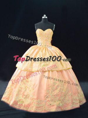High Quality Peach Lace Up Halter Top Appliques Quinceanera Gowns Satin Sleeveless