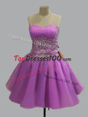 Delicate Lilac Sweetheart Lace Up Beading Prom Party Dress Sleeveless